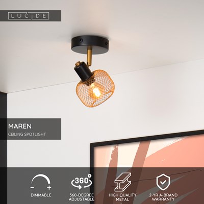 Lucide MAREN - Ceiling spotlight - 1xE14 - Matt Gold / Brass